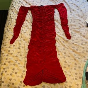 Red off the shoulder dress